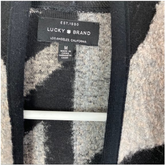 Lucky Brand Intarsia Knit Cardigan Waterfall Drape Open Front Boho Shawl Sweater - Picture 12 of 16